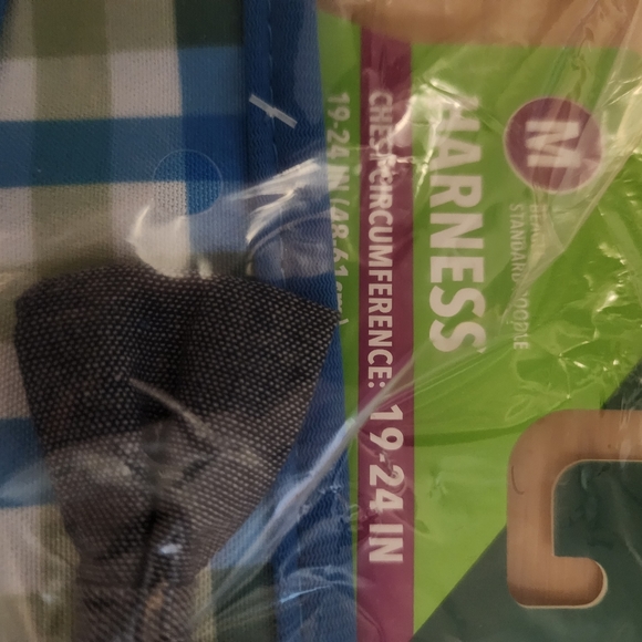 Vibrant Life Dog Harness Blue White Green Plaid Pattern with Gray Bow Si… - Picture 2 of 8